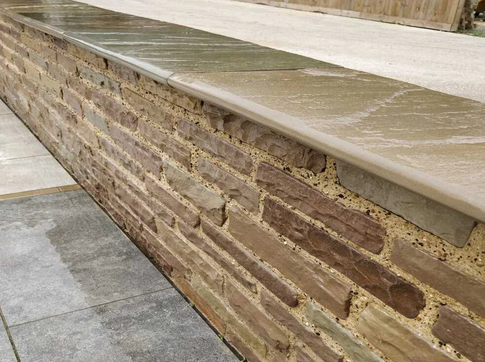 Raj Green Riven Bullnose Steps Indian Sandstone 900mm x 350mm x 30mm