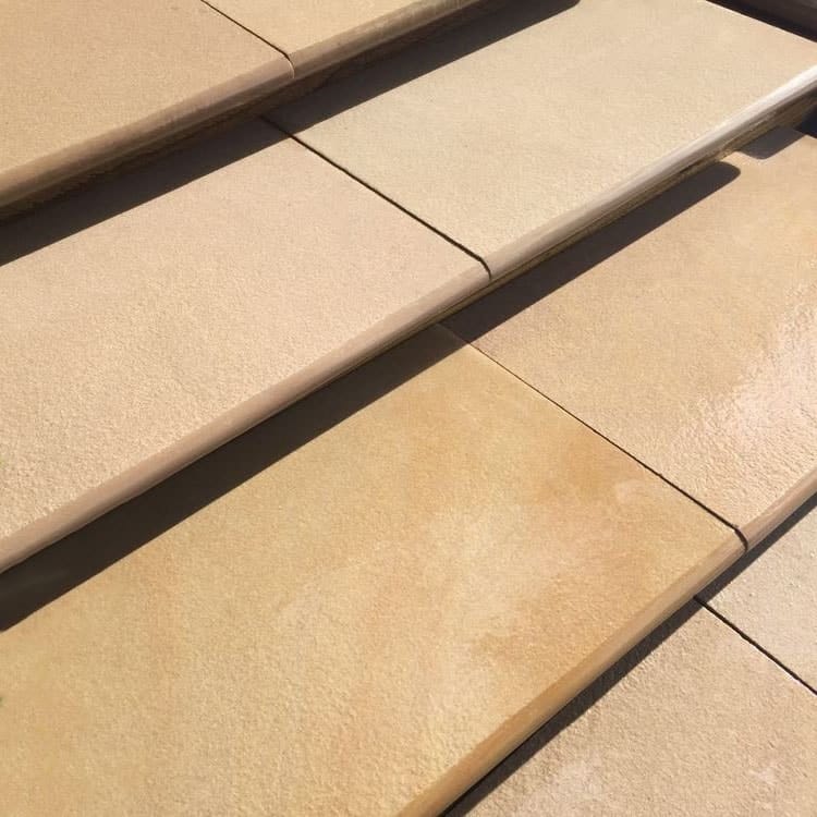 Raj Green Sawn and Honed Smooth Bullnose Steps Indian Sandstone 900mm x 350mm x 30mm