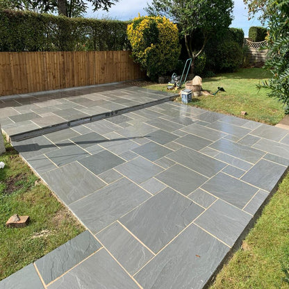 Kandla Grey Indian Sandstone Paving Slabs – Riven – Mixed Patio Kit – 22mm