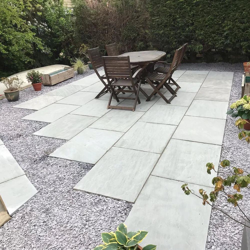 Kandla Grey Indian Sandstone Paving Slabs – Riven – 600x900 – 22mm