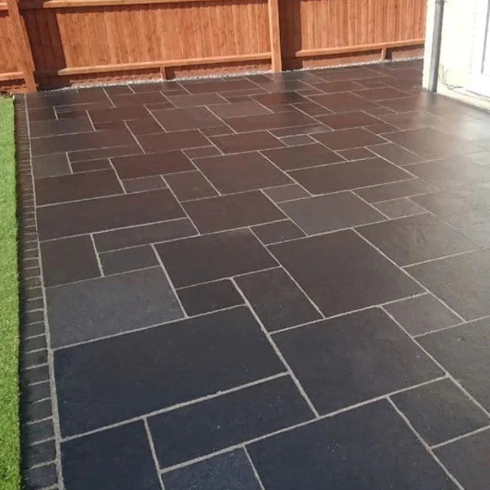 Black Limestone - Paving Slabs – Mixed Patio Kit – 25mm Calibrated