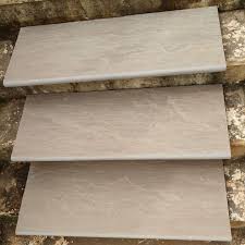 Raj Green Sawn and Honed Smooth Bullnose Steps Indian Sandstone 900mm x 350mm x 30mm