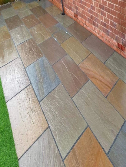 Raj Green Indian Sandstone Paving Slabs – Riven – 600×900 – 22mm
