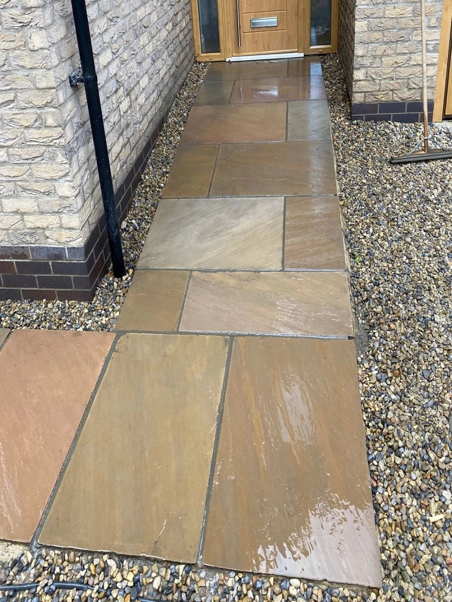 Raj Green Indian Sandstone Paving Slabs – Riven – 600×900 – 22mm