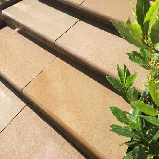 Raj Green Sawn and Honed Smooth Bullnose Steps Indian Sandstone 900mm x 350mm x 30mm